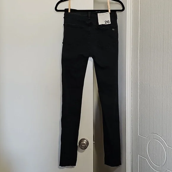 Rag & Bone High Rise Skinny Jeans Distressed Knees/Raw Hem Dark Gray Siz… - Picture 9 of 13